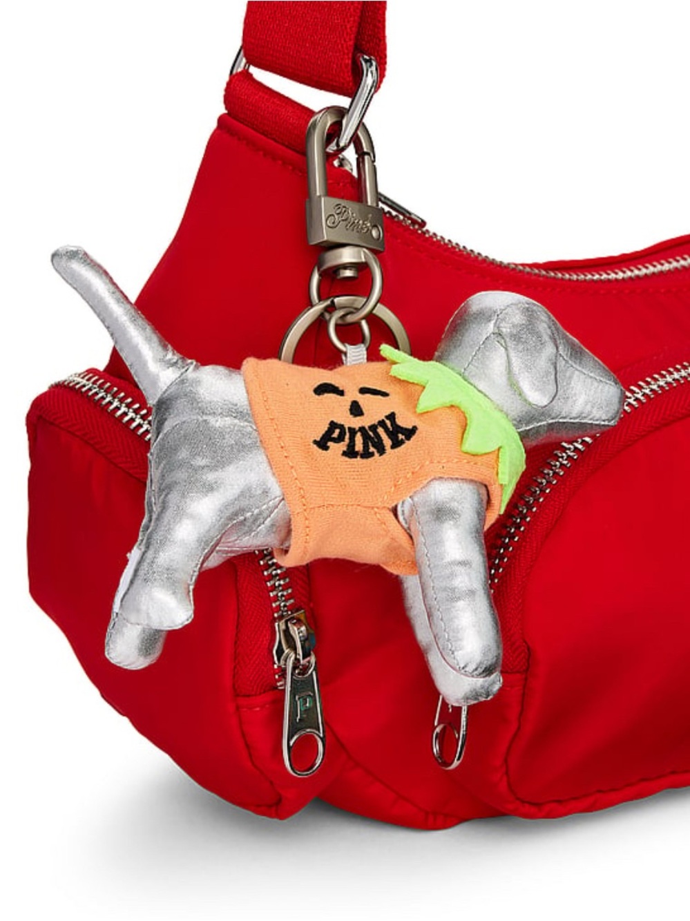 New Silver VS PINK Micro Dog Keychain Metallic Pumpkin Bag Charm Halloween